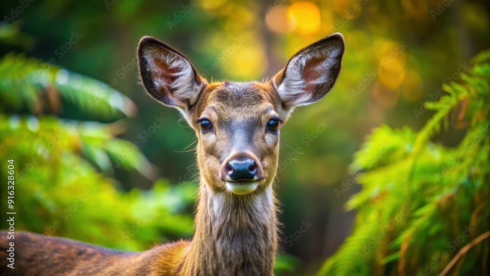 Close-up image of a wild deer in its natural habitat , wildlife, nature, animal, mammal, forest, forest creature Close-up image of a wild deer in its natural habitat , wildlife, nature, animal, mammal, forest, forest creature