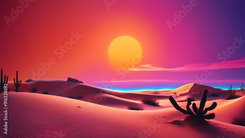 Illustration Stunning unset over the majestic sand dunes. photo