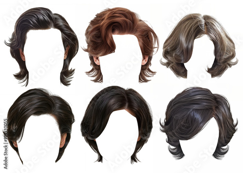 isolated natural man hairstyle wig in different color