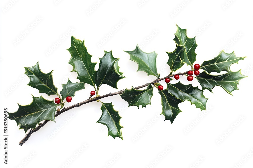 Fototapeta premium Holly branch isolated on white