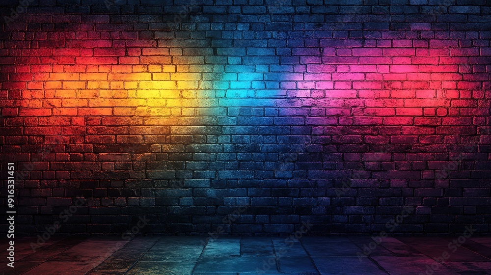 Neon Light Illuminating a Brick Wall at Night, Creating a Vibrant and Urban Atmosphere Neon Light Illuminating a Brick Wall at Night, Creating a Vibrant and Urban Atmosphere