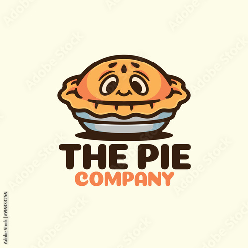 Pie with happy face on plate character cartoon mascot logo design