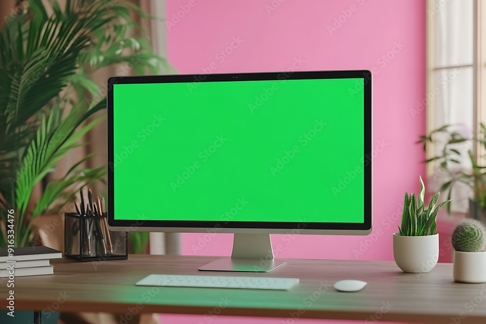 Green Screen Desktop with Minimalist Decor Green Screen Desktop with Minimalist Decor