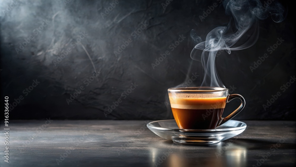Steaming espresso served in cup on dark surface, espresso, coffee, drink, beverage, hot, morning, caffeine, aroma, brew, dark Steaming espresso served in cup on dark surface, espresso, coffee, drink, beverage, hot, morning, caffeine, aroma, brew, dark