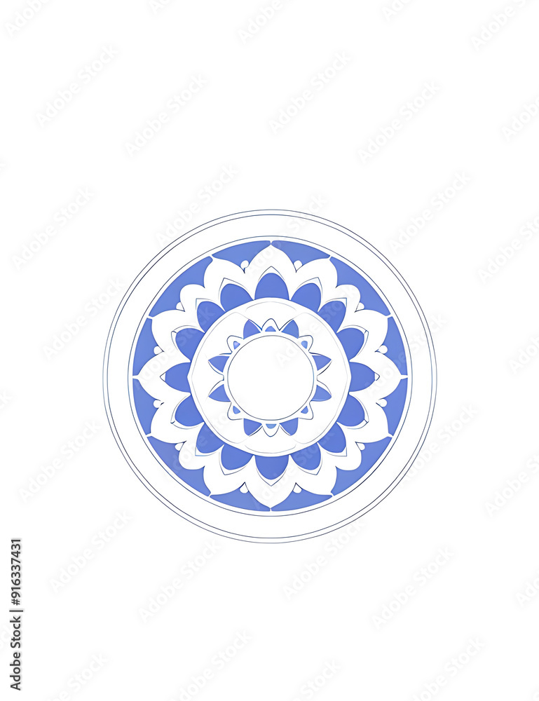 Fototapeta premium Simple Mandala with Clean Lines and Monochromatic Shades on a White Background, Featuring Ample Copy Space for Text or Branding