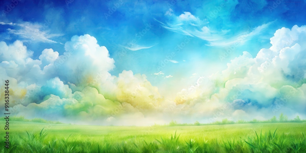 Watercolor sky with clouds and green grass abstract landscape, watercolor, sky, clouds, green grass, abstract, landscape Watercolor sky with clouds and green grass abstract landscape, watercolor, sky, clouds, green grass, abstract, landscape