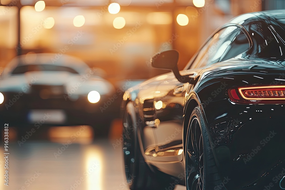 Luxury car showroom blurred panoramic background Luxury car showroom blurred panoramic background