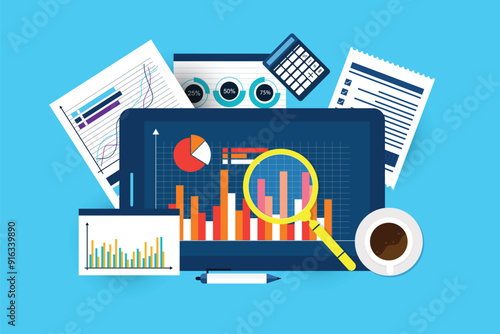 Business data analysis financial growth concept. Market research, data analysis, statistics graph chart report, business analysis