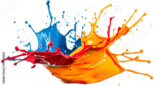 Colorful paint splashes isolated on white background. 3d rendering, Acrylic splashes on a white background. Colorful spots of paint. Rainbow design of multi-colored spots