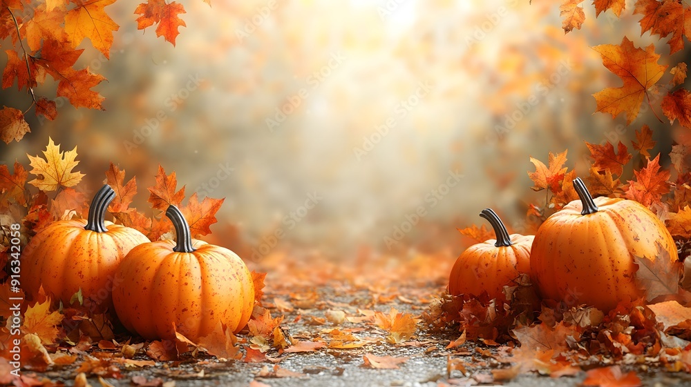 Horizontal Thanksgiving banner featuring pumpkins, autumn leaves, and a warm, festive vector background Horizontal Thanksgiving banner featuring pumpkins, autumn leaves, and a warm, festive vector background