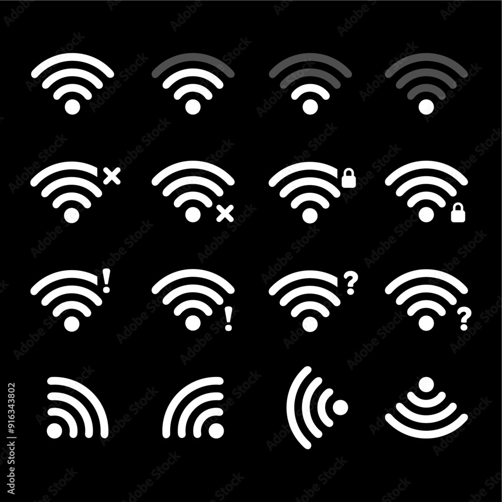 Wifi icon set. Signal vector icon. Wireless icon or sign for remote internet access, web, website, application, computer graphics, cell phone, smartphone, laptop Wifi icon set. Signal vector icon. Wireless icon or sign for remote internet access, web, website, application, computer graphics, cell phone, smartphone, laptop