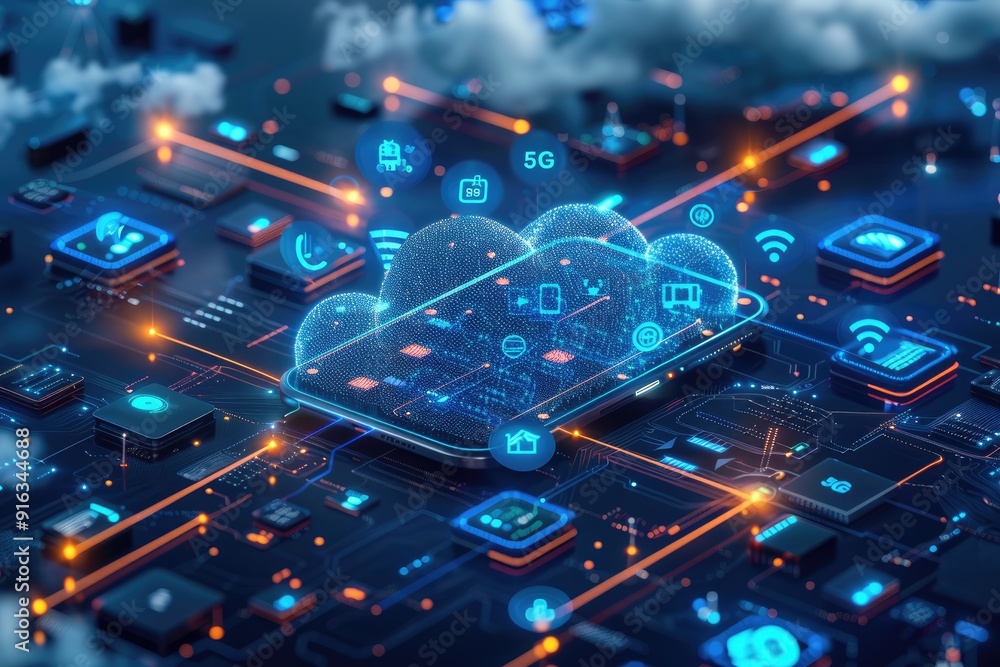 Fototapeta premium Advanced text 5G revolution, innovative data technologies that revolutionise the way we communicate, enabling instant connectivity and fast information transfer in the world of modern communications