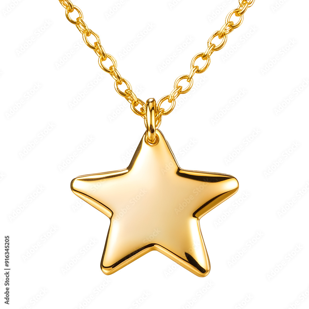 Elegant golden star-shaped necklace with delicate chain, cut out Elegant golden star-shaped necklace with delicate chain, cut out
