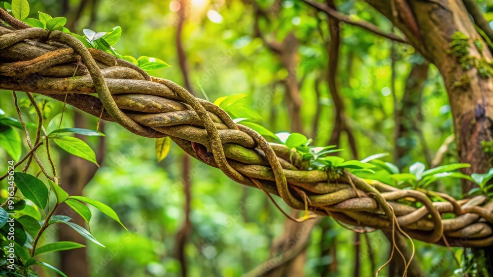 Twisted wild liana jungle vines plant growing on tree branch , nature, greenery, forest, tropical, vine, twisted, growth Twisted wild liana jungle vines plant growing on tree branch , nature, greenery, forest, tropical, vine, twisted, growth