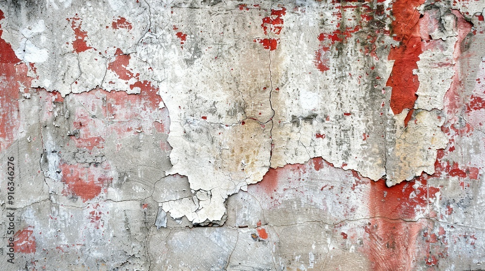 Fototapeta premium Weathered Concrete Wall with Peeling Red Paint