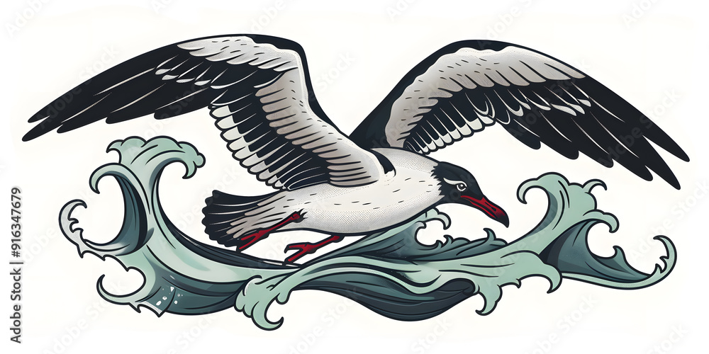 Obraz premium Seagull Wings traditional tattoo illustration