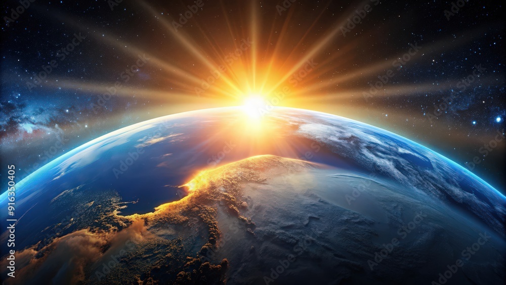 Planet earth with sunrise in space, earth, planet, space, sunrise, solar system, universe, astronomy, celestial, globe Planet earth with sunrise in space, earth, planet, space, sunrise, solar system, universe, astronomy, celestial, globe