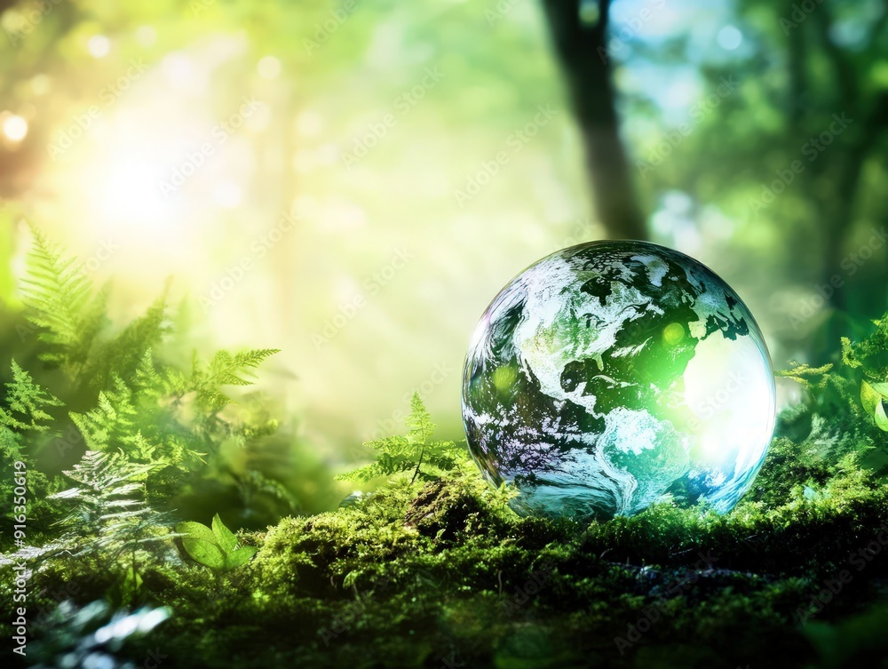 Glass Globe Earth in a Lush Forest Glass Globe Earth in a Lush Forest