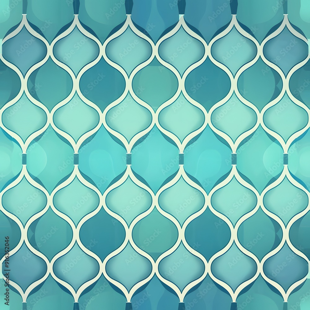 Fototapeta premium Elegant turquoise pattern with intricate designs in shades of blue and green.