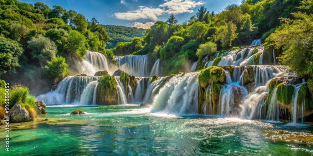 Obraz premium Scenic view of beautiful waterfalls at Krka National Park in Croatia, waterfalls, Krka, national park, Croatia, nature