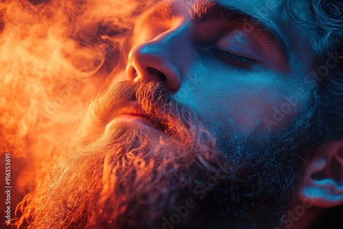 Beard Care Revolution: Surreal Imagery of a Bearded Man Applying Beard Oil for Grooming and Maintenance