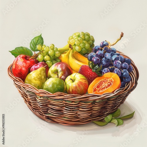 Abundant Harvest. A variety of freshly picked fruits in a basket photo