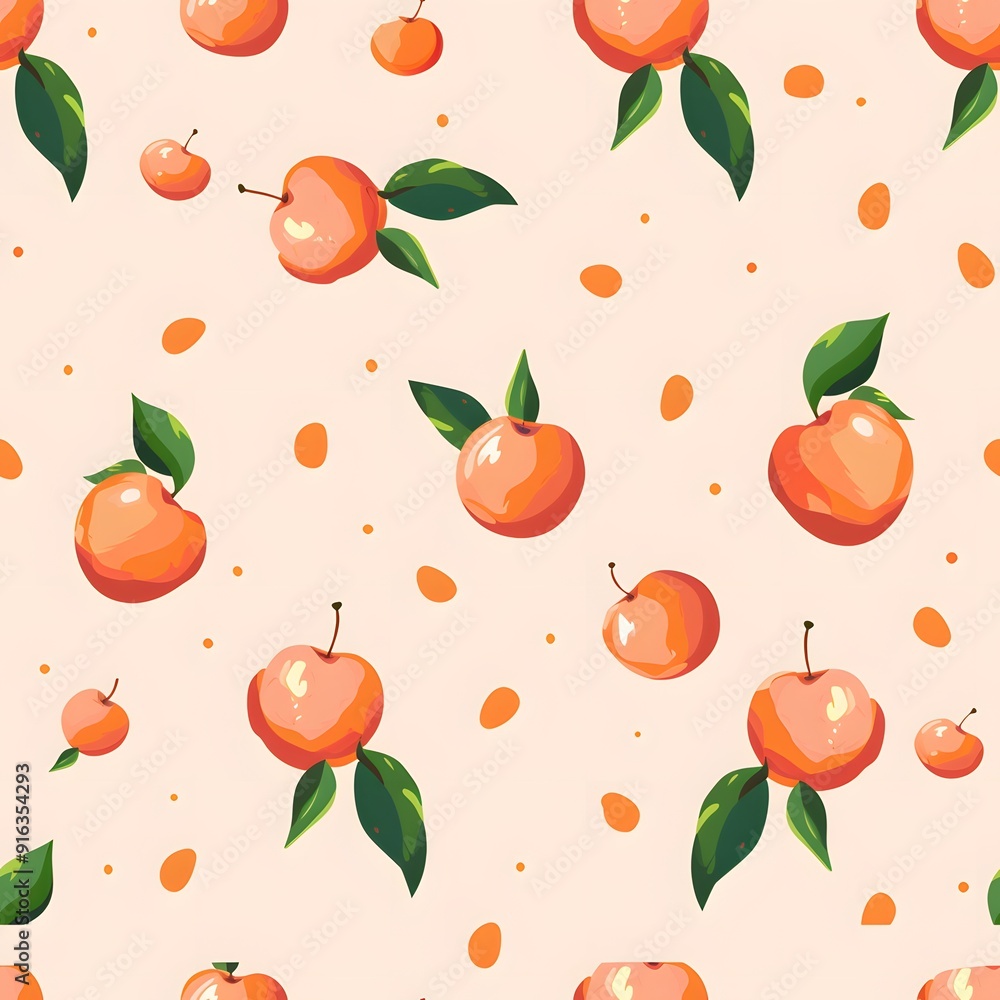 Bright and cheerful orange fruit pattern on a soft pastel background. Bright and cheerful orange fruit pattern on a soft pastel background.