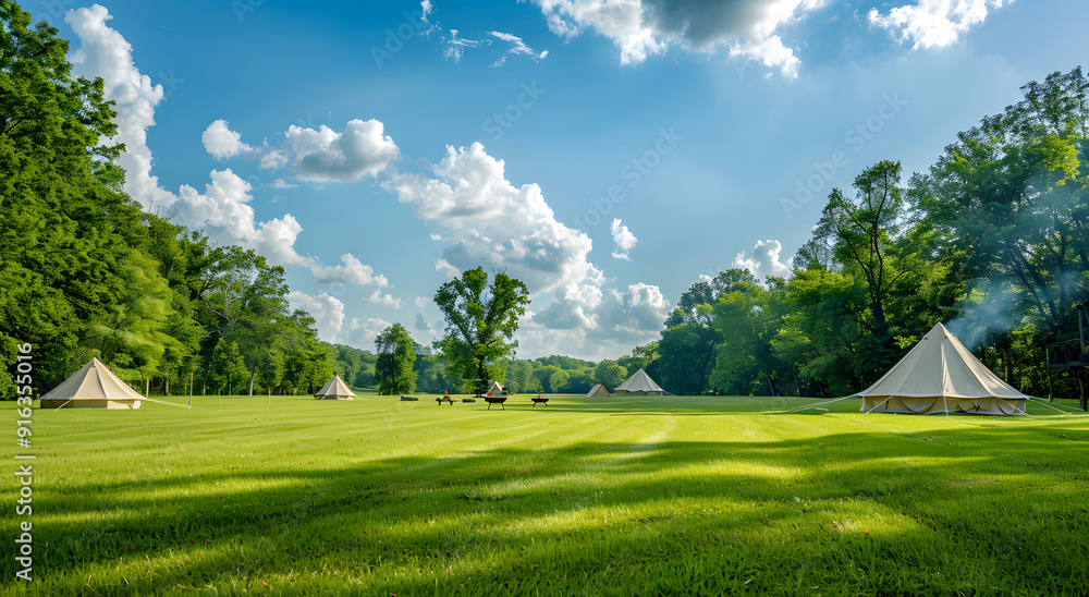 A camping tent on a grassy field A camping tent on a grassy field