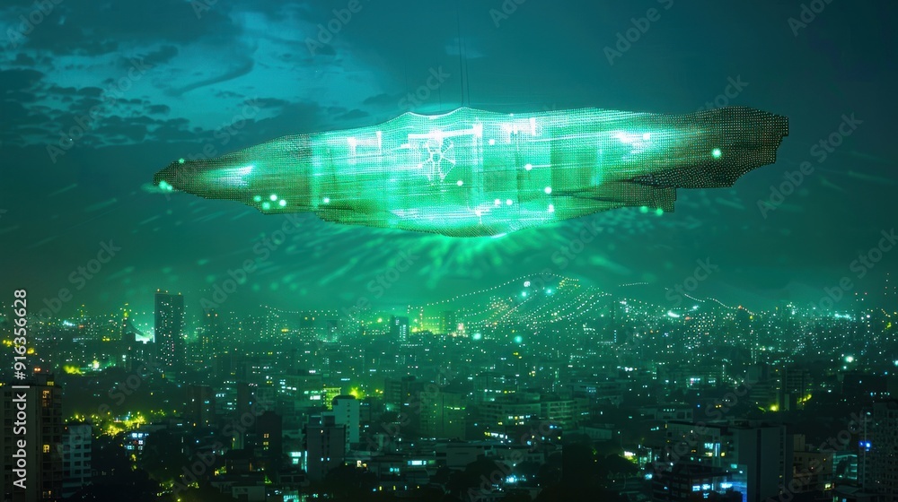 Fototapeta premium UFO Over Cityscape