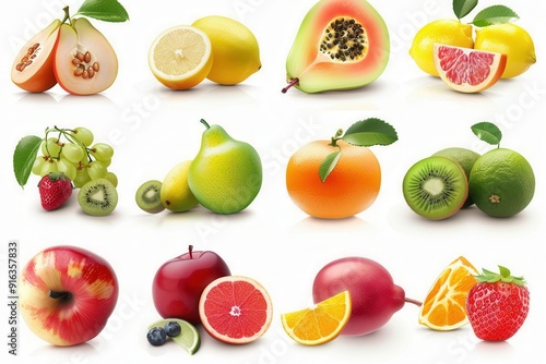 Colorful Fruits Collage. Fresh and vibrant fruit icons high detailed concept