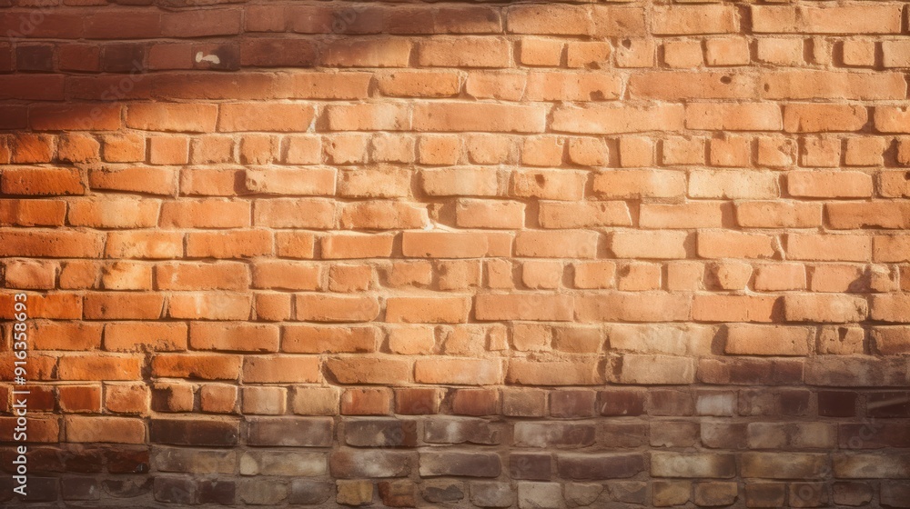 Fototapeta premium Photograph of a close-up brick wall background in warm afternoon sunlight