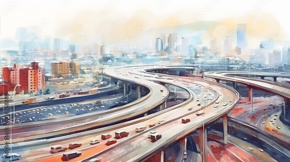 Fototapeta premium City Highways watercolor style