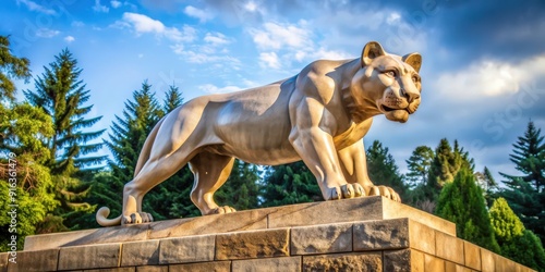 Nittany Lion statue standing proudly on Penn State University campus, lion, mascot, Penn State, university, State College