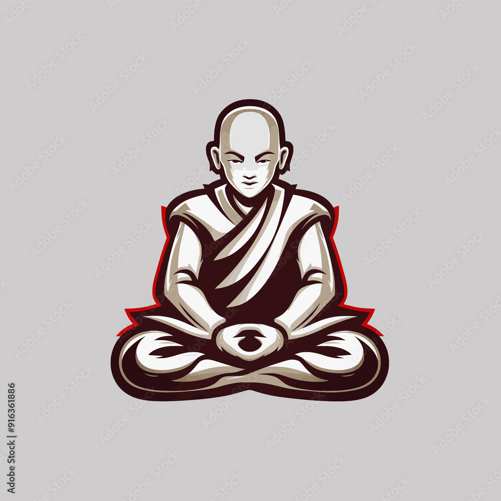 Obraz premium Monk character meditate logo illustration