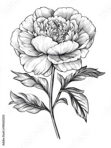 Wallpaper Mural Black and white Vintage engraved art of a peony bouquet, isolated on white background, ink sketch illustration, simple vector art design, highly detailed line art, high contrasty  Torontodigital.ca