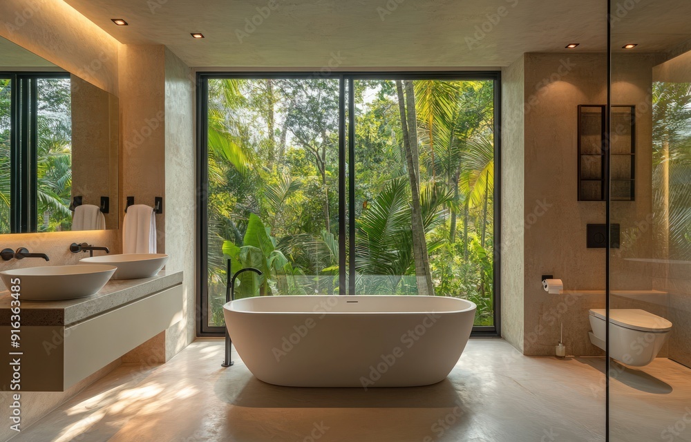 Modern Bathroom with Tropical View Modern Bathroom with Tropical View
