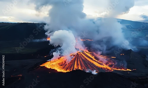 Volcano Erupting with Lava and Smoke photo