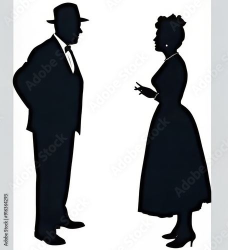 Wallpaper Mural Silhouettes of a man and woman in classic attire, engaged in conversation. Torontodigital.ca