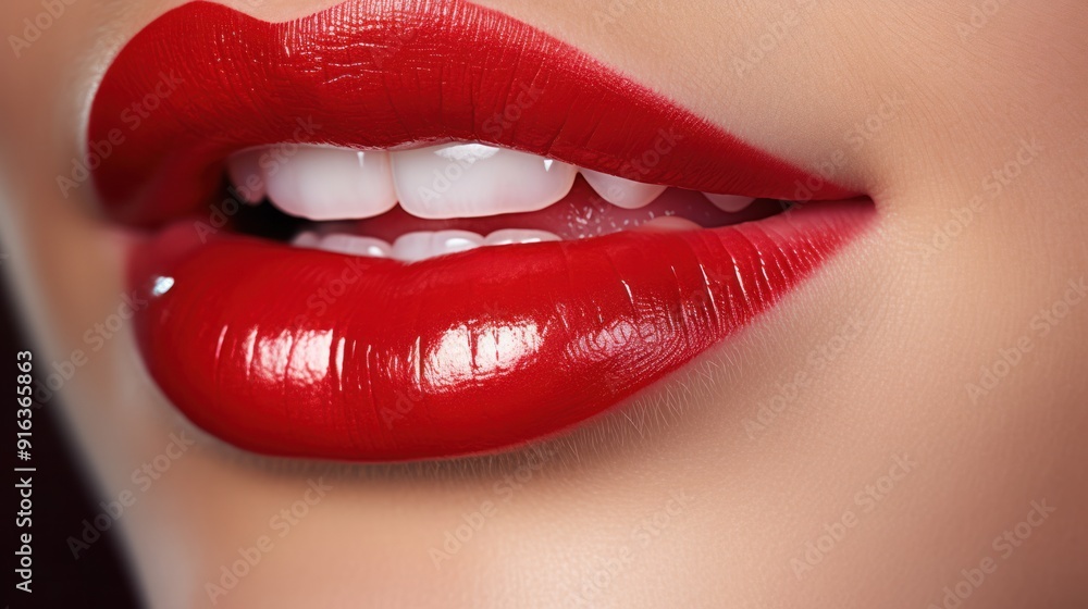 Obraz premium photograph of a close-up of a woman's smiling lips
