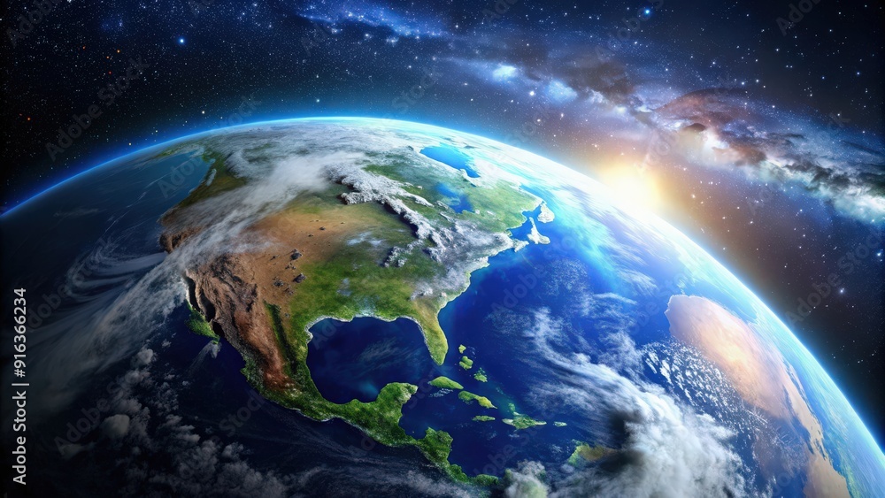 Orbital view of Earth from space, planets, space, orbit, globe, satellite, universe, exploration, astronomy, technology Orbital view of Earth from space, planets, space, orbit, globe, satellite, universe, exploration, astronomy, technology