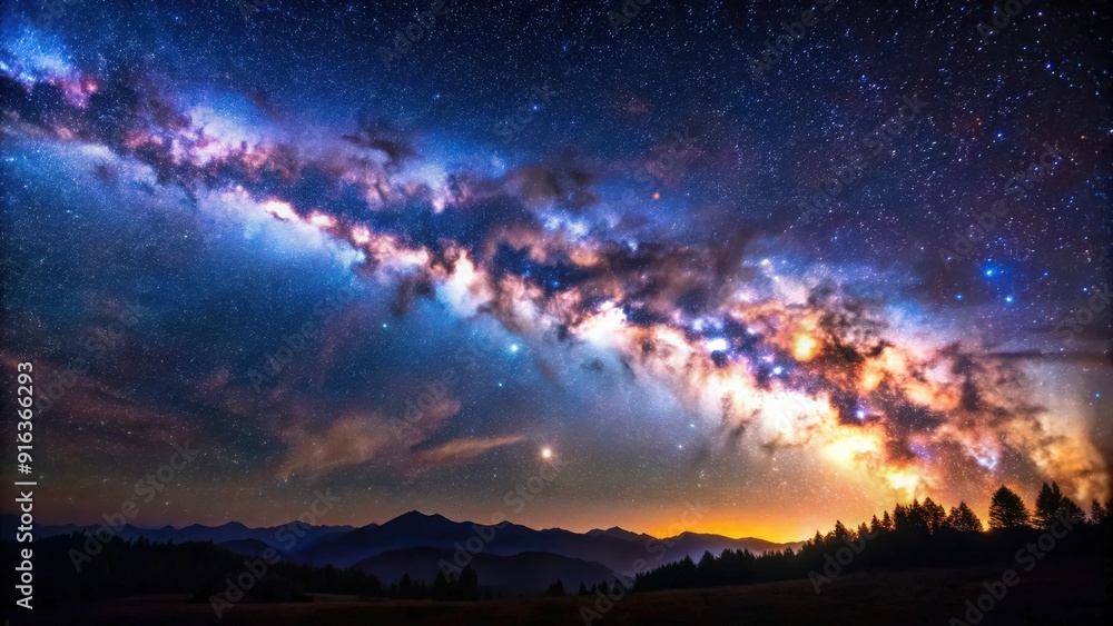 Obraz premium A vibrant and awe-inspiring image of the Milky Way galaxy in the night sky, space, stars, astronomy, nebula