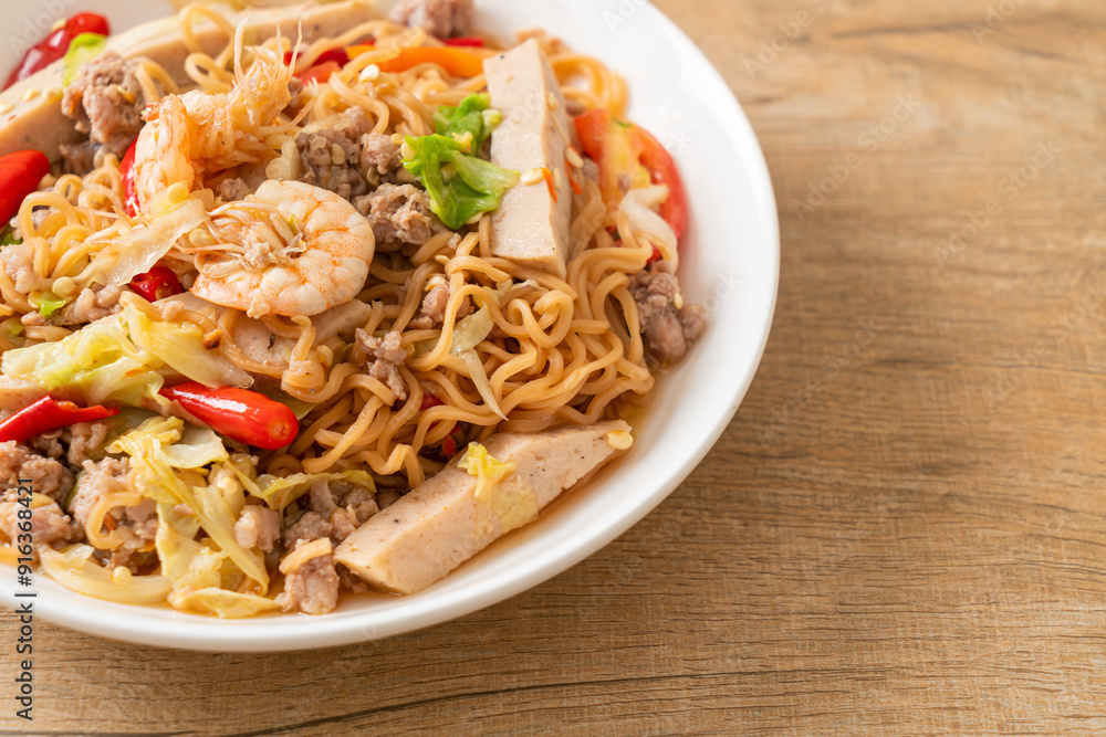 Instant noodles spicy salad on plate Instant noodles spicy salad on plate