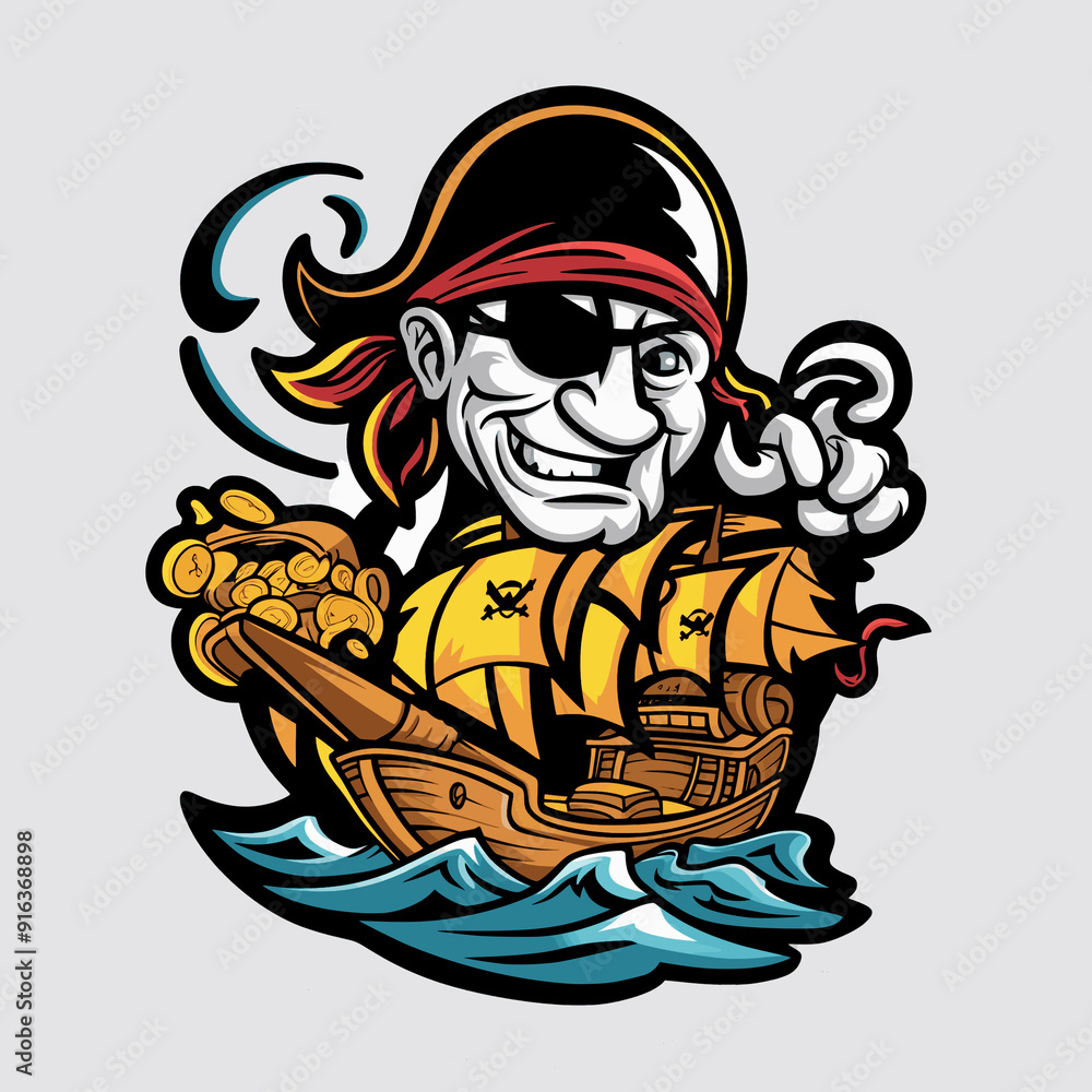 pirate head design icon with Pirate Ship pirate head design icon with Pirate Ship