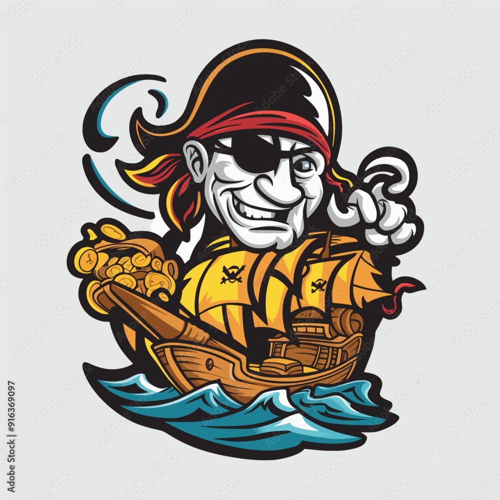 Obraz premium pirate head design icon with Pirate Ship