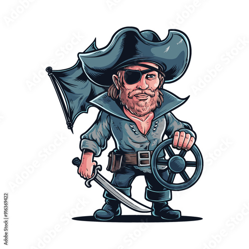 pirate hold sword and steering design illustration