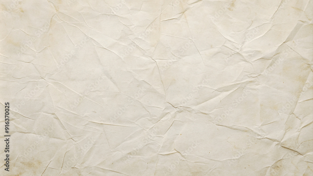 Design a textured background featuring a white paper surface that has been crumpled and glued in places. The wrinkles should be prominent, with slight discoloration around the glued areas to highlight Design a textured background featuring a white paper surface that has been crumpled and glued in places. The wrinkles should be prominent, with slight discoloration around the glued areas to highlight