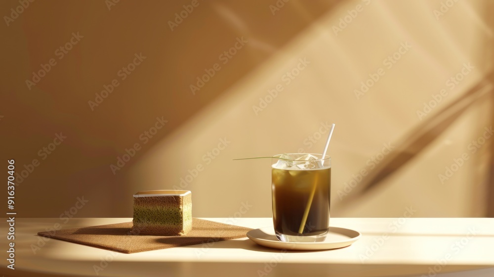 Green Tea Latte and Cake with a View Green Tea Latte and Cake with a View