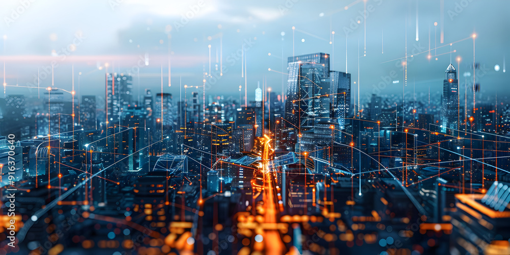 Fototapeta premium Communication network of urban city Smart city Internet