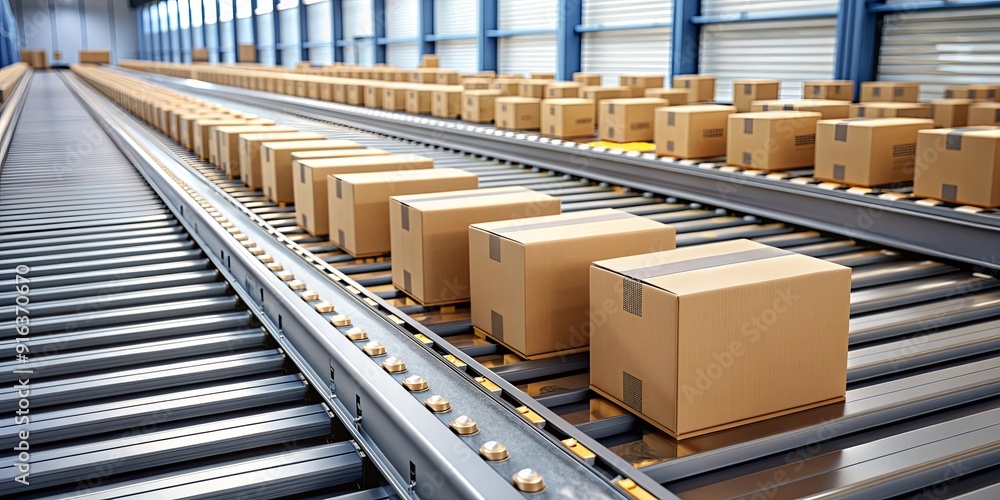 A conveyor belt with boxes on it A conveyor belt with boxes on it