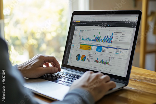 SEO specialist conducting keyword research on a laptop